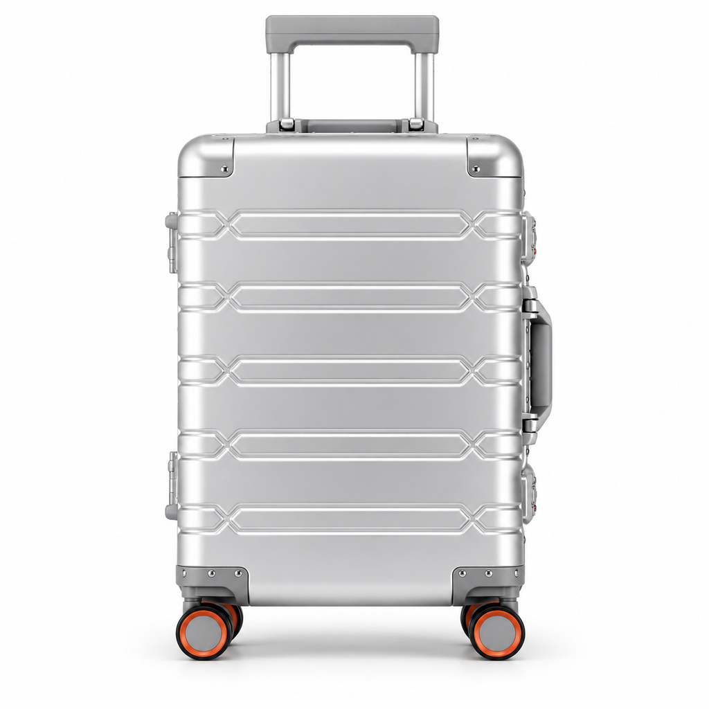 Valise cabine aluminium Escale argent, vue de face