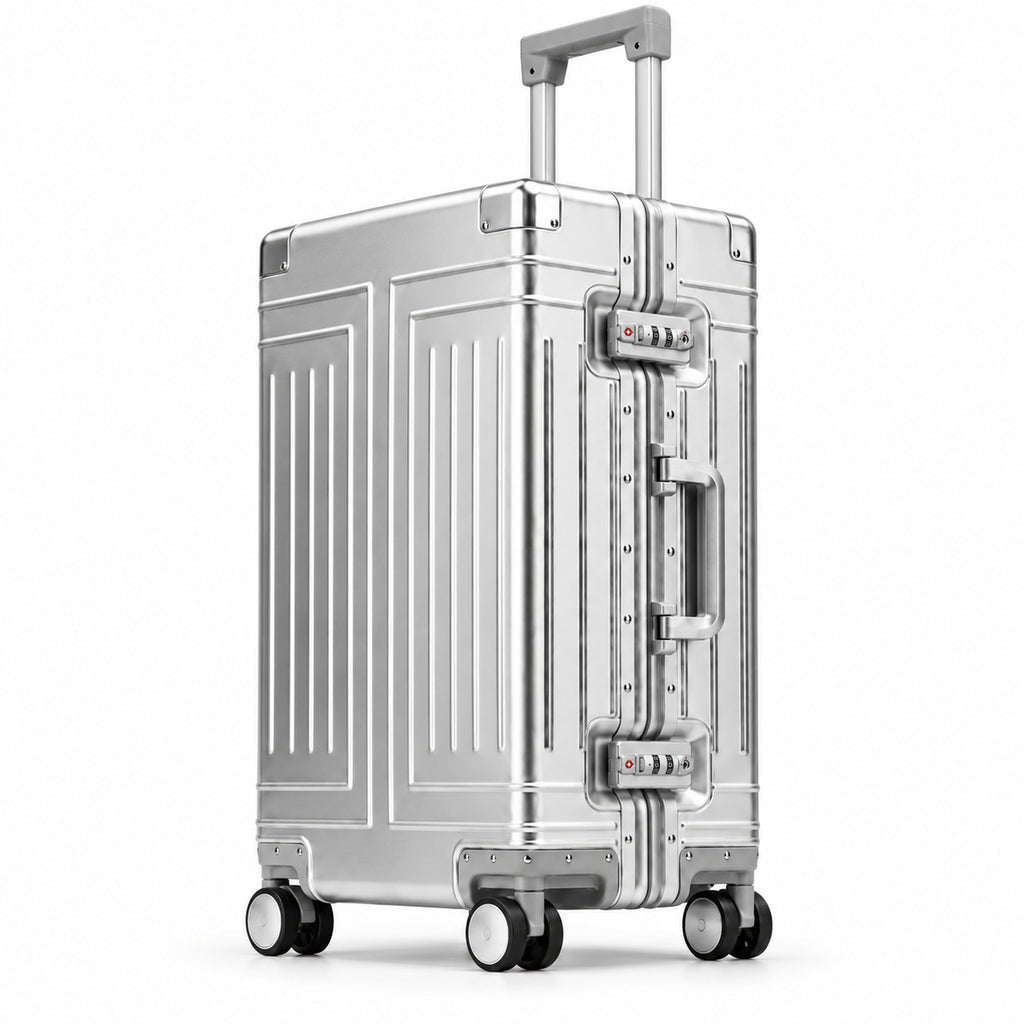 Valise cabine aluminium Signature argent, vue de trois quarts