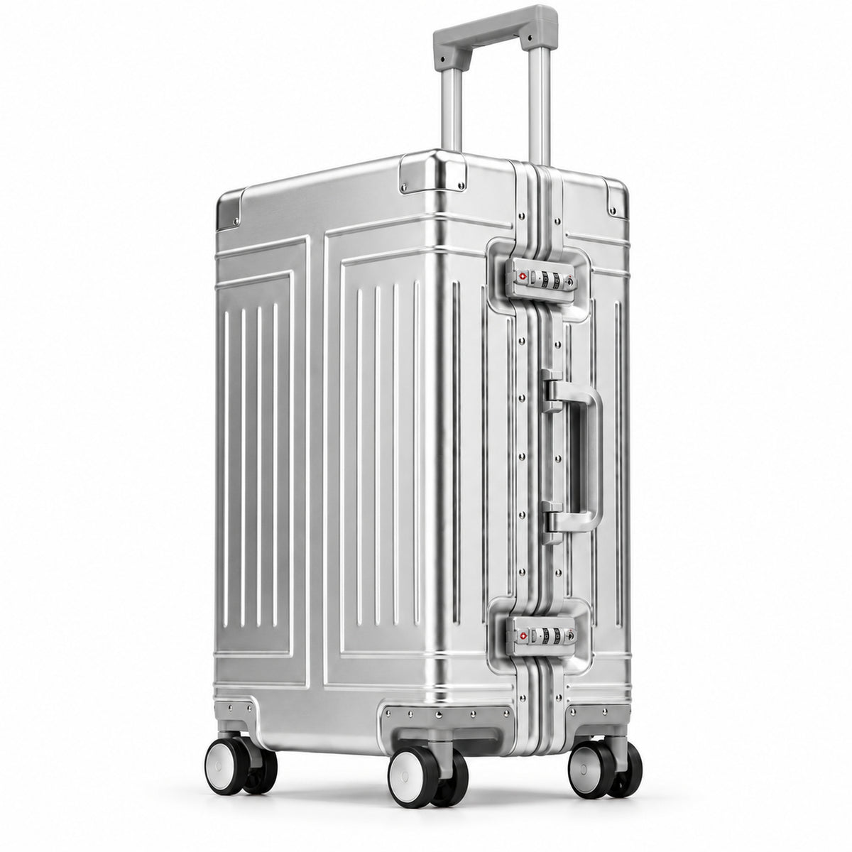 Valise cabine aluminium Signature argent, vue de trois quarts