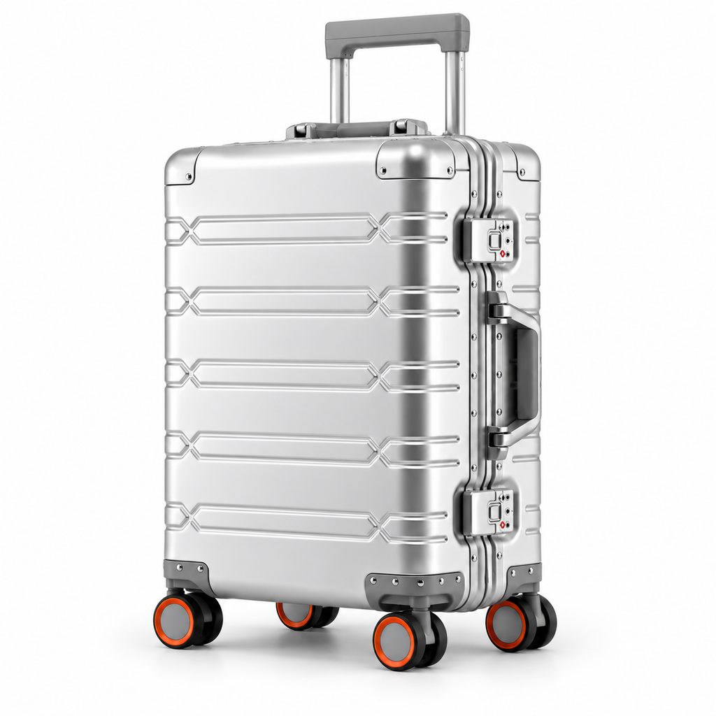 Valise cabine aluminium Escale argent, vue de trois quarts