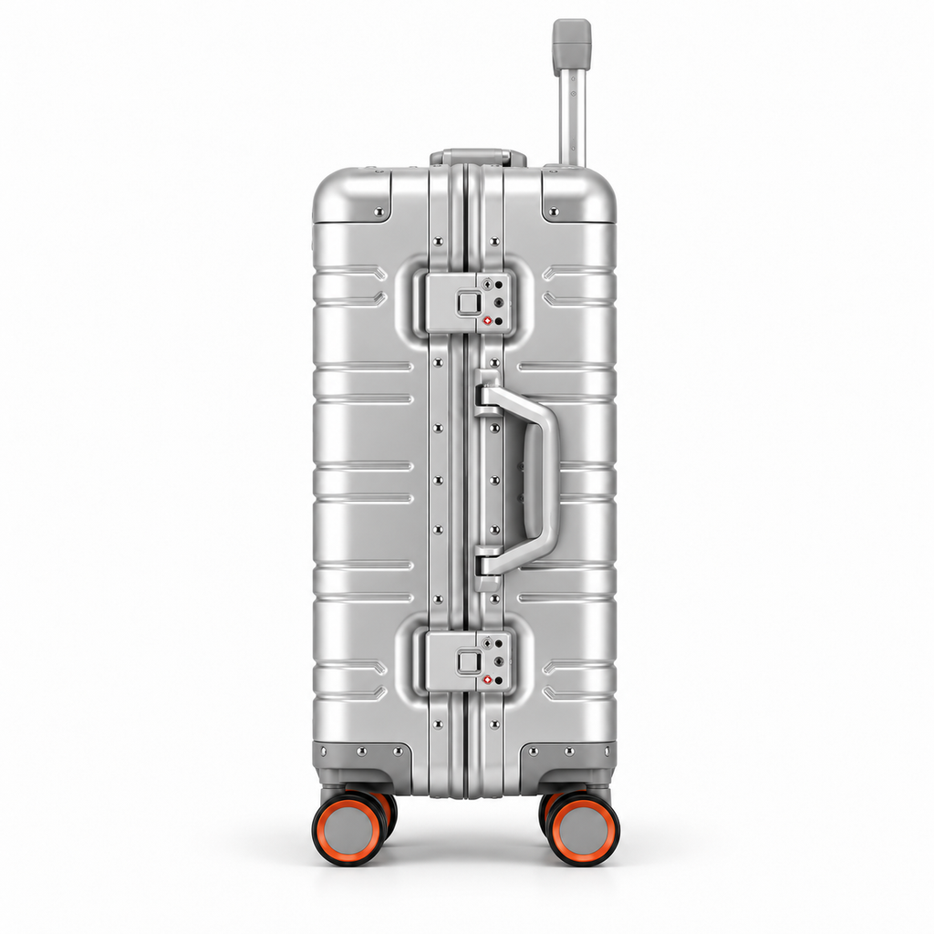Valise cabine aluminium Escale argent, vue de profil