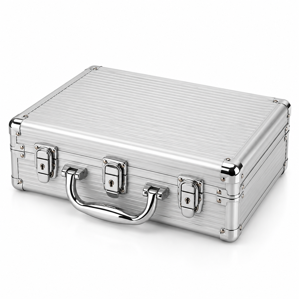 Mini-valise en aluminium, vue de côté