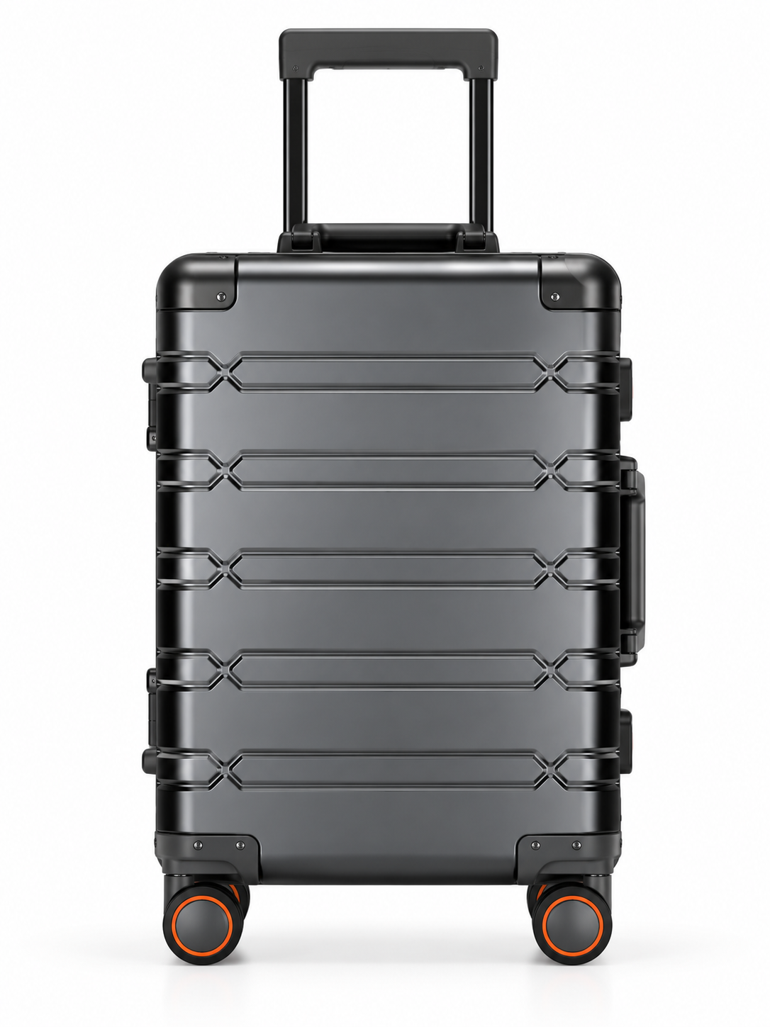 Valise cabine aluminium Escale noir, vue de face