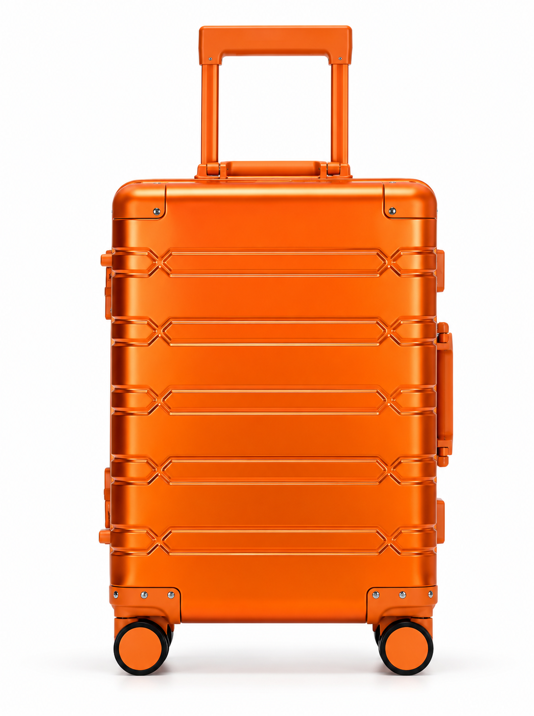 Valise cabine aluminium Escale orange, vue de face