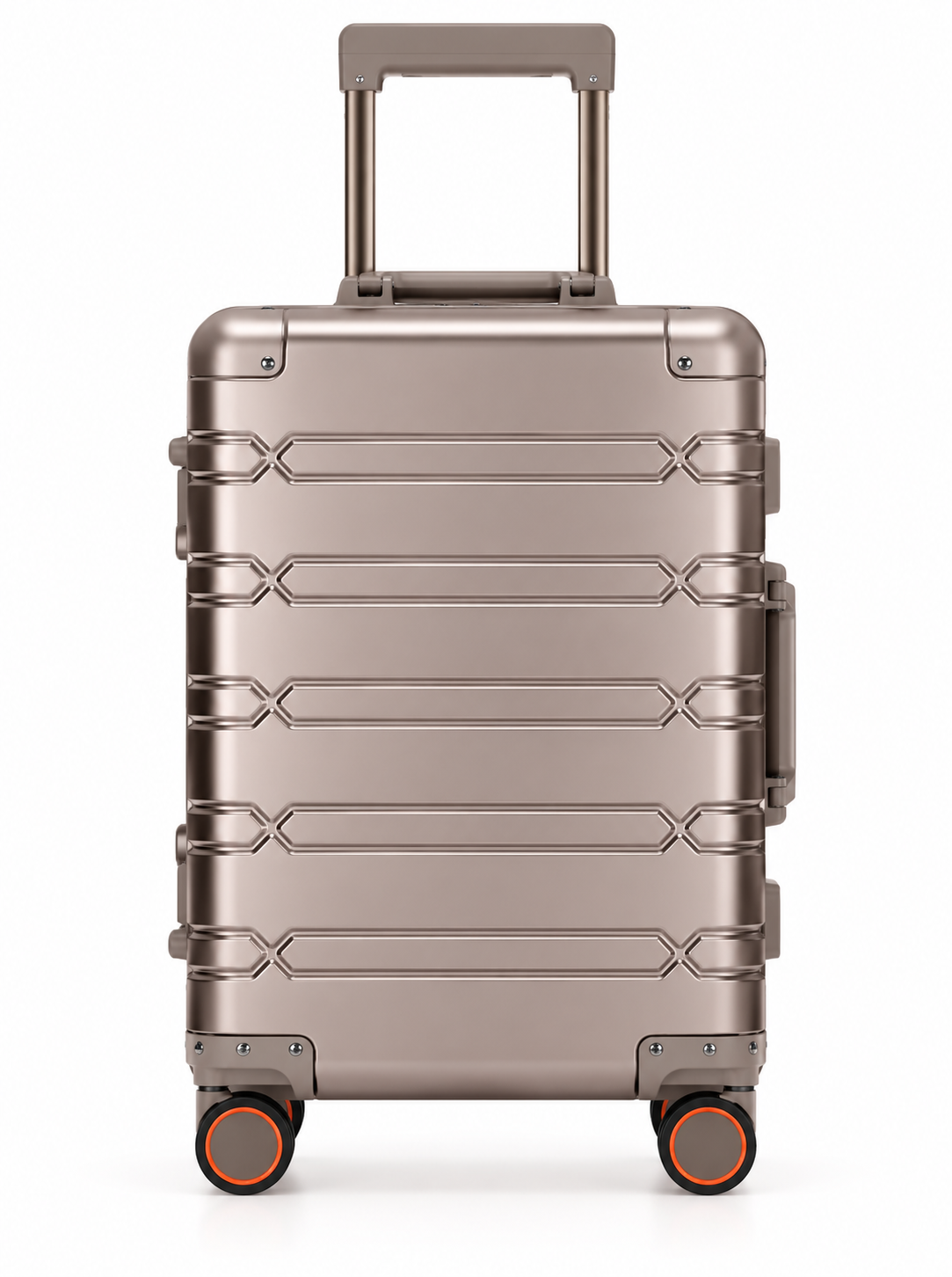 Valise cabine aluminium Escale rose poudré, vue de face