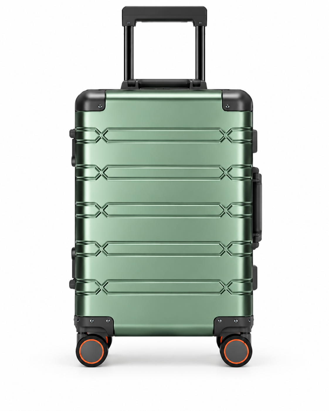 Valise cabine aluminium Escale vert, vue de face