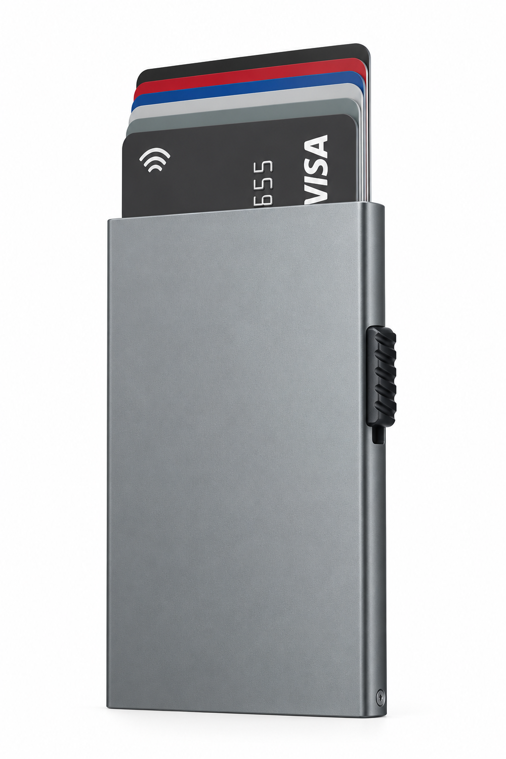 Porte-cartes en aluminium gris avec cartes